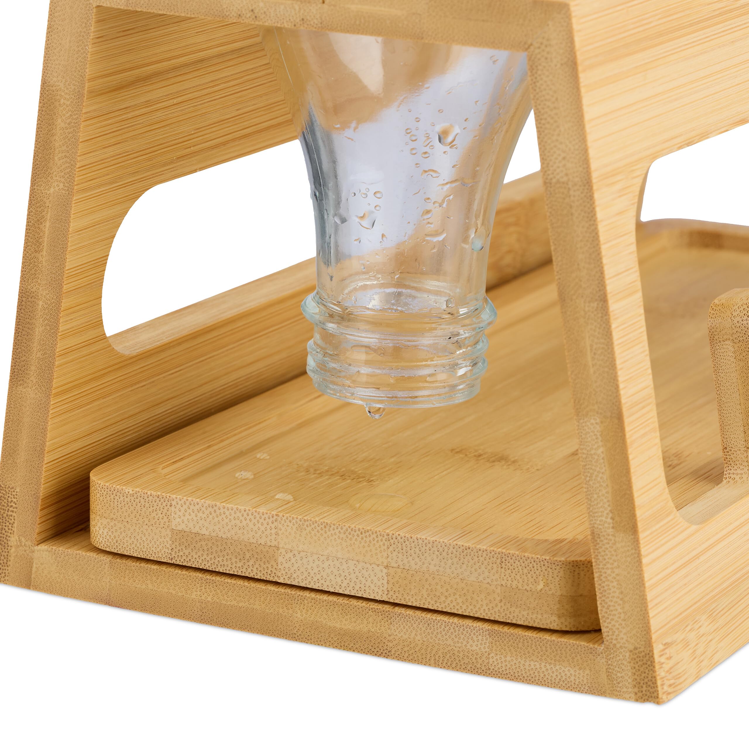 Relaxdays Suszarka na 3 butelki, kompatybilna z Sodastream, bambus, z tacą ociekową, 12,5 x 29 x 14 cm, naturalny