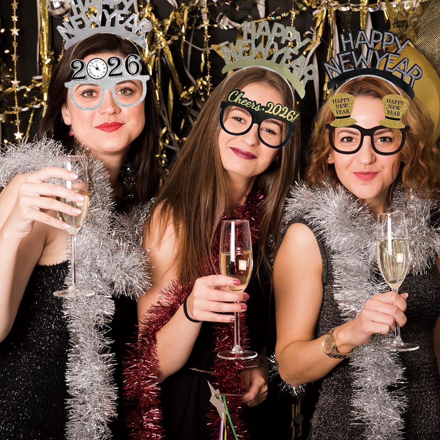 39 Pieces New Years Eve Party Supplies 2026,Happy New Year Headband Tiara, New Year Glasses 2026 - Image 8