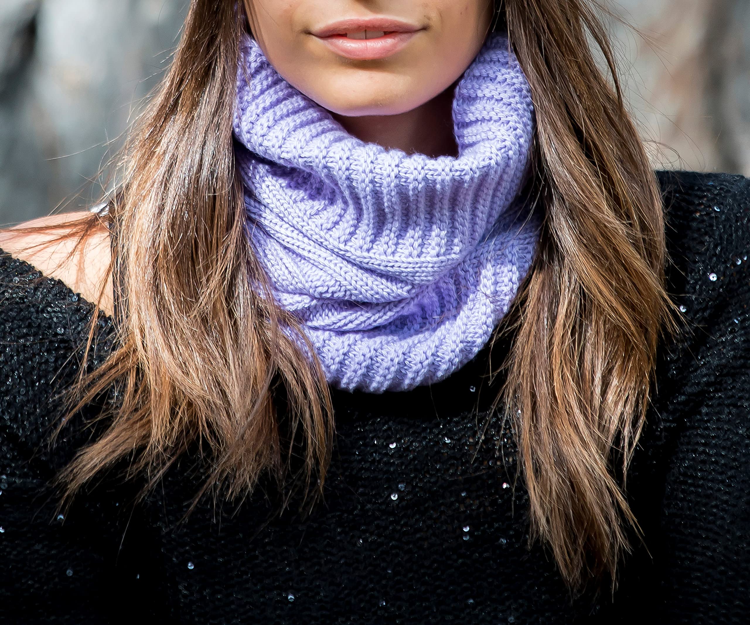 Pashmina - Bufanda Braga de Cuello Mixto de Cachemir para Hombre y Mujer, Fabricada en Italia, Unisex, de Lana Merina, Color Negro, Gris, Blanco y Beige, Lila, Talla Única