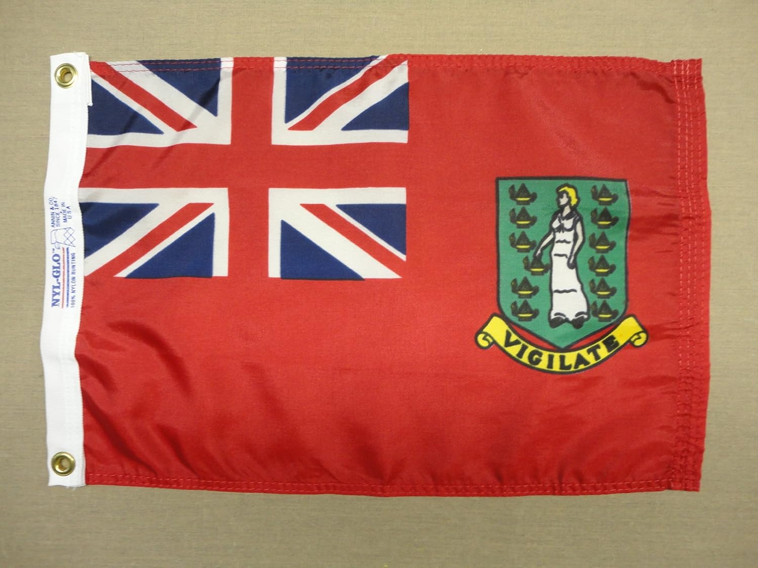 British Virgin Islands Red Ensign Indoor Outdoor Dyed Nylon Boat Flag Grommets 12" X 18"