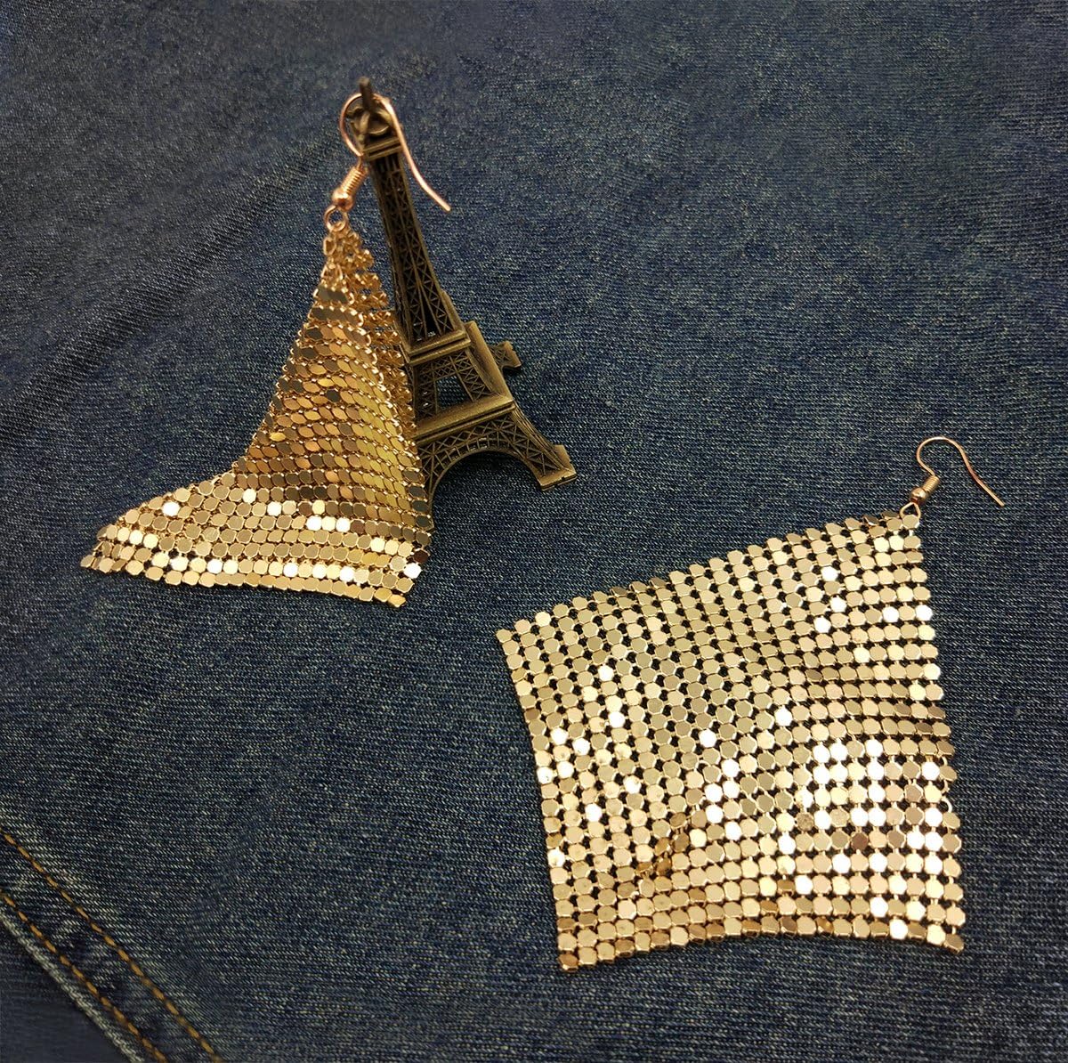 Suyi Trendy Women Earrings Metal Mesh Grid Sequins Tassel Long Drop Dangle Earrings - Image 5