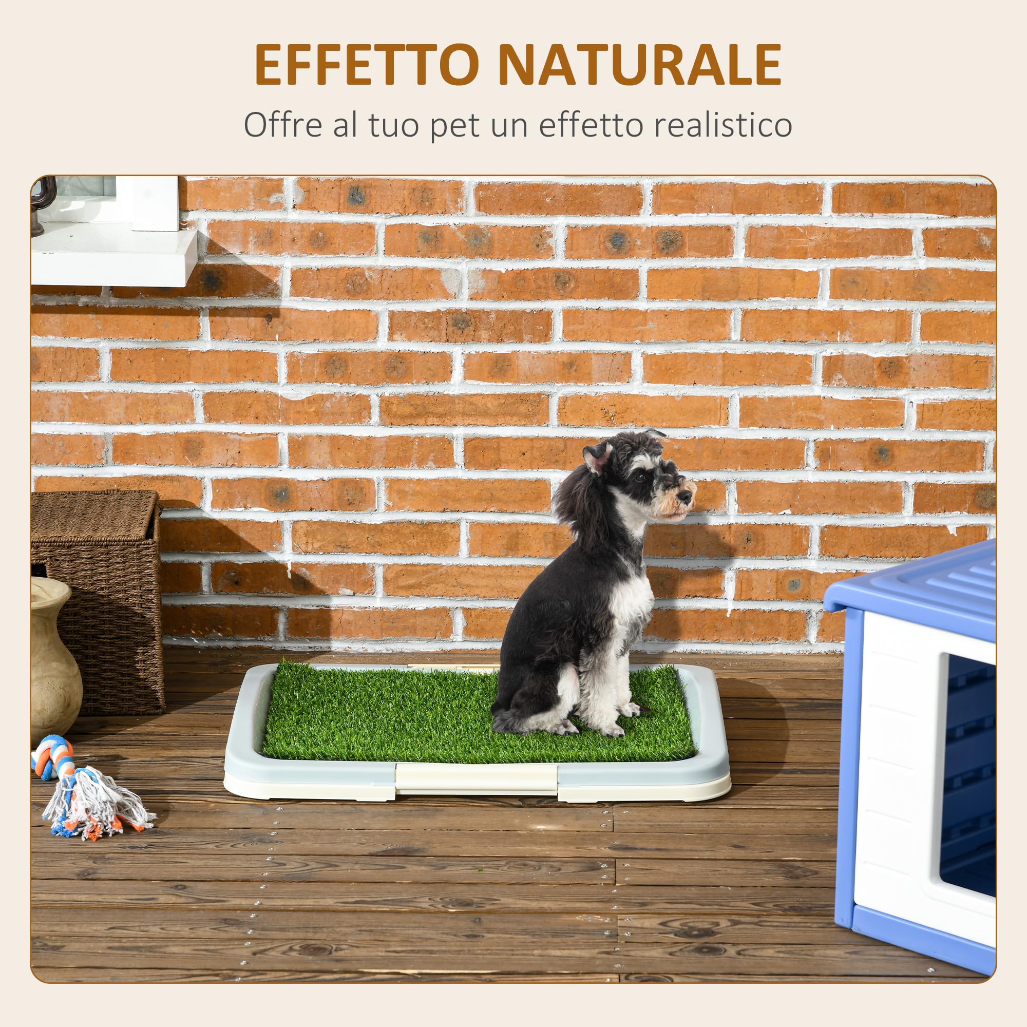PawHut Lettiera per Cani a 3 Strati, Toilette per Cani e Cuccioli con Prato Sintetico, Griglia e Vassoio Inferiore, 63x48.5x6 cm