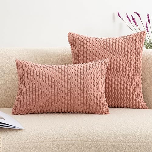 Miniatura 4 de UGASA - Juego de 4 fundas de almohada de pana suave, fundas de almohada decorativas de rayas bohemias de 18 x 18 pulgadas, decoración del hogar,