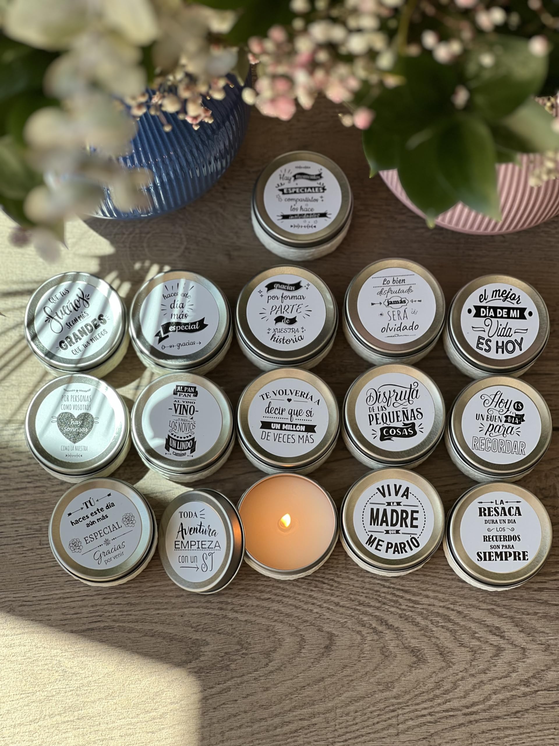 Uvimark | Detalles de Boda, Comunión, Bautizo | Set de 12 Velas Aromáticas con Mensaje a Elegir| Velas Perfumadas Personalizadas