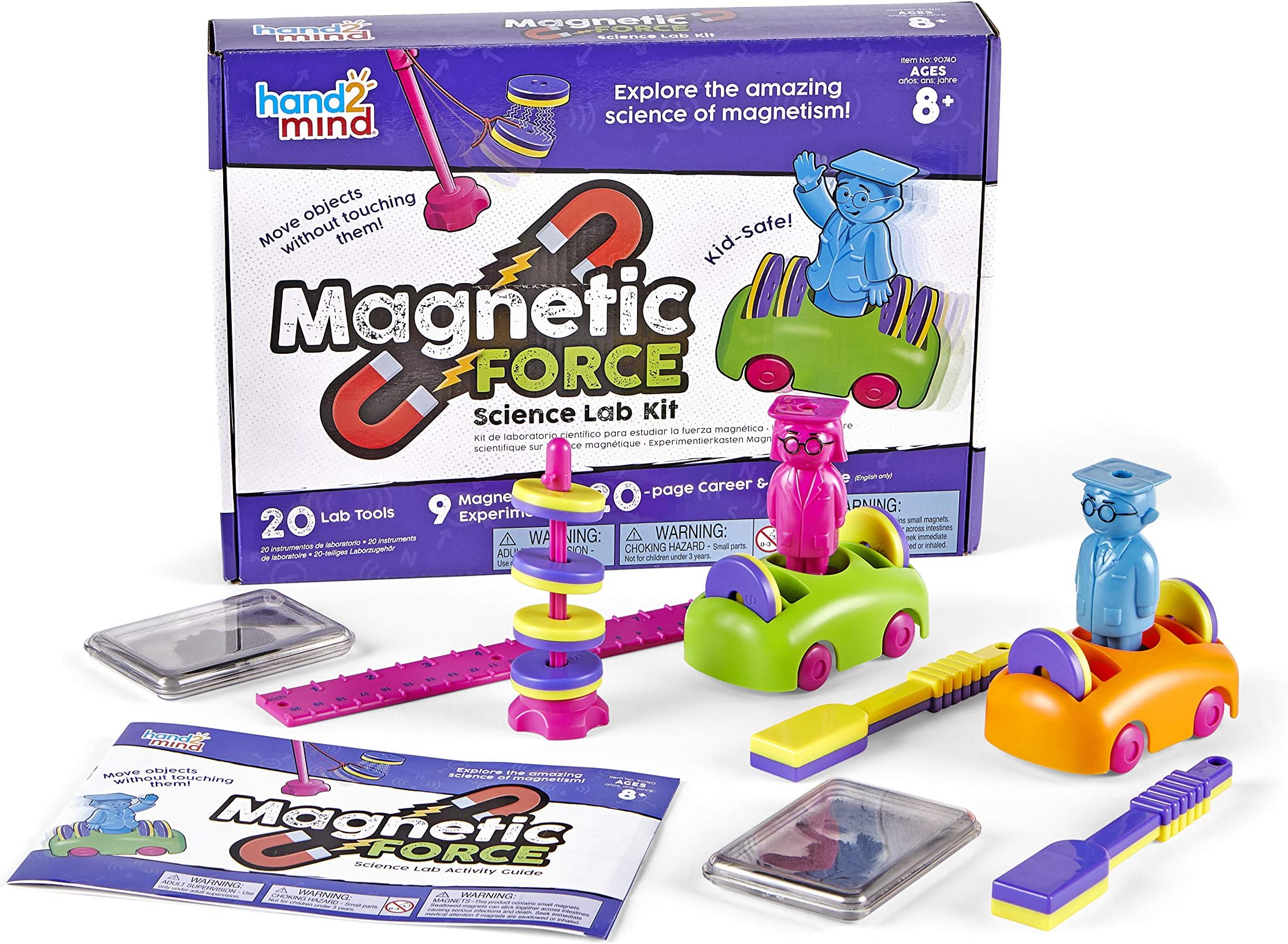 hand2mind Learning Resources 90740 Force Lab 8-12, Kids Kit with Fact-Filled Guide, Make Magnets Float and Build a Compass, STEM Toys, 9 Science Experiments, Multi