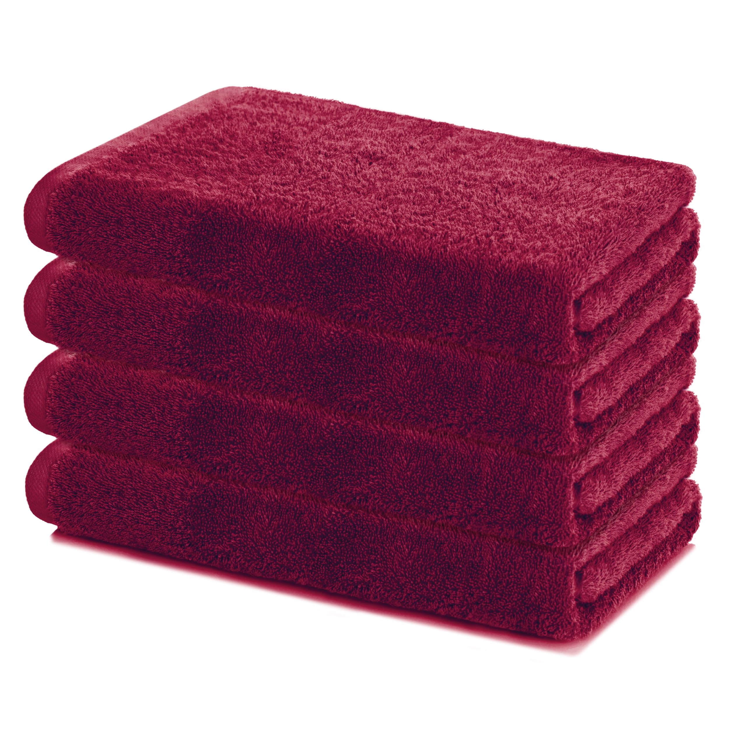 Lavea® Lot de 4 Draps de Douche 60x120 cm – Serviettes de Bain Douces et Absorbantes - 100% Coton – Oeko-TEX 100 – avec Bouclette – Lavables à 60°C – pour Saille de Bain, Fitness et Spa - Bordeaux