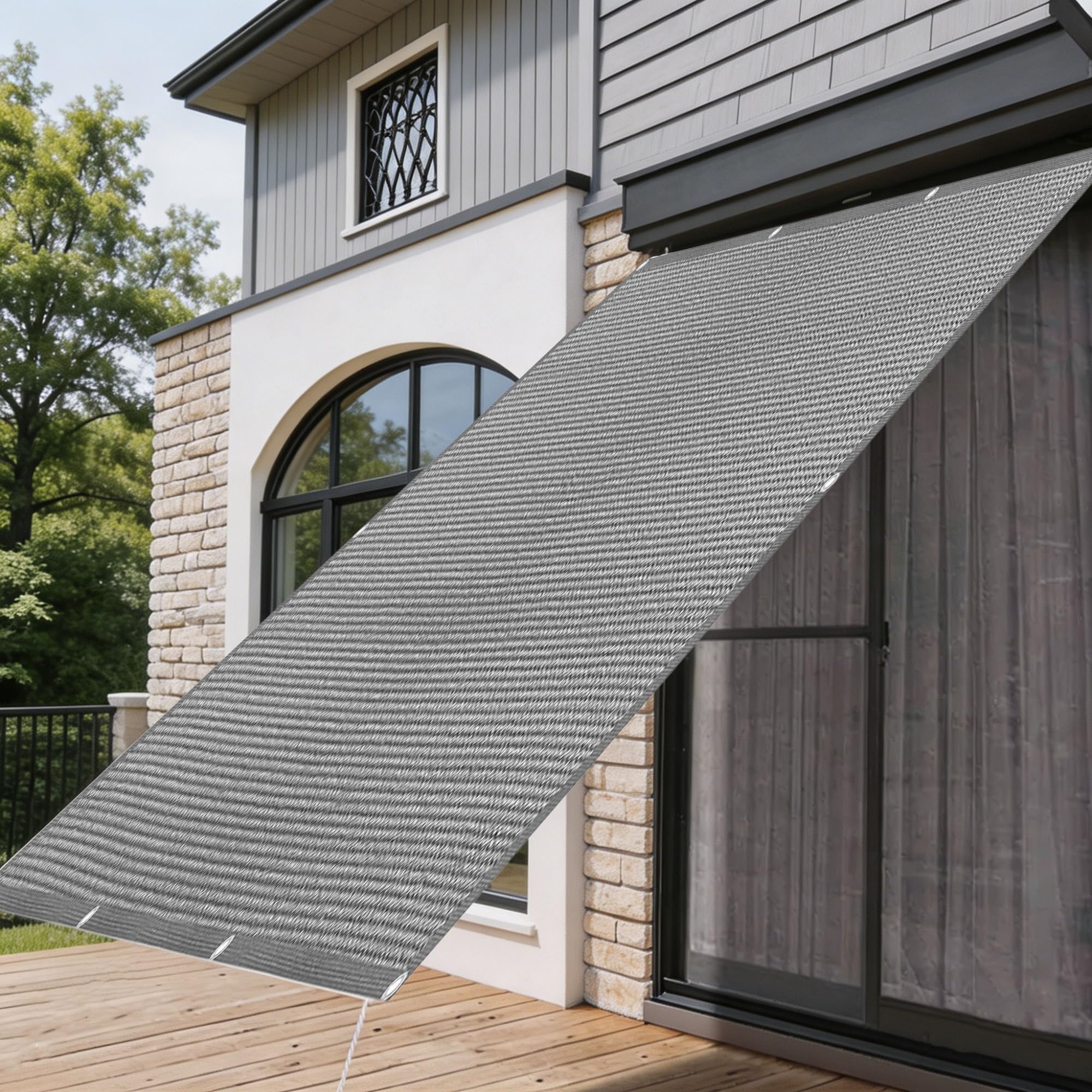 Coupe-vent et brise-vue en filet d'ombrage rectangulaire gris pour balcon