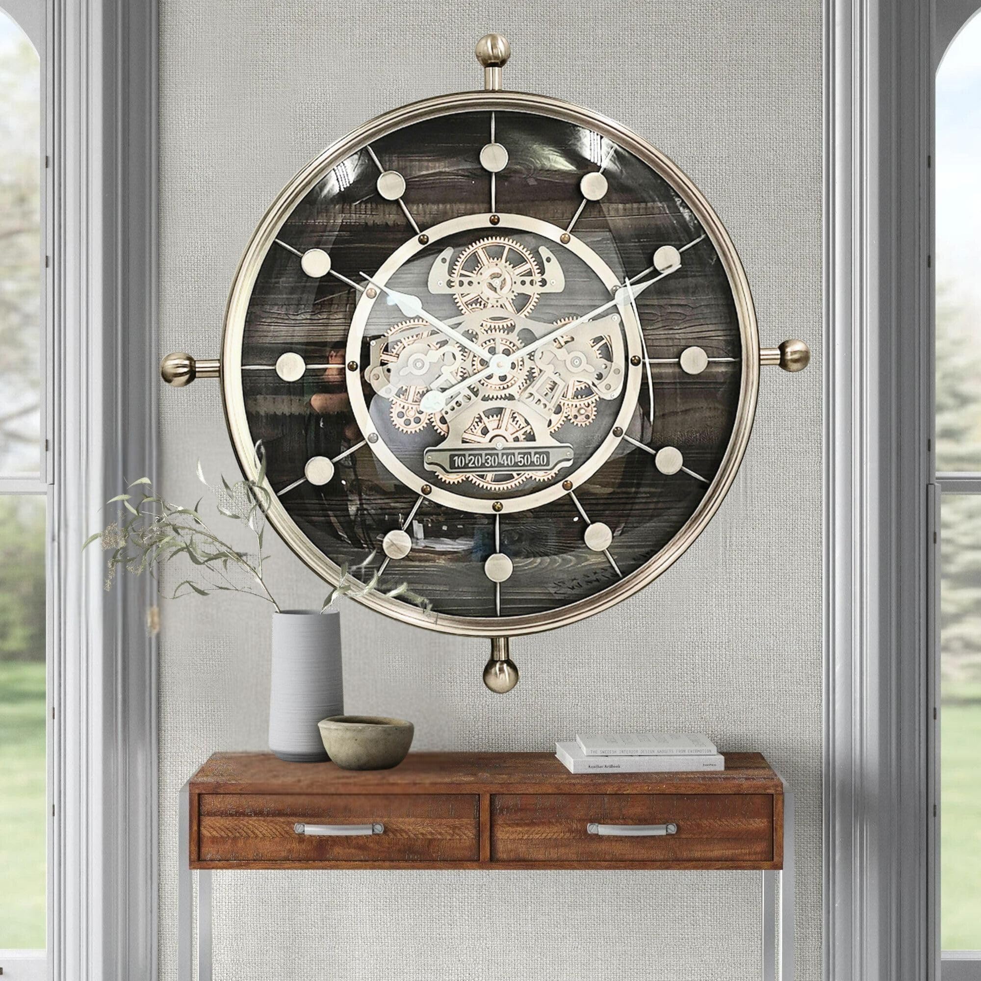 THE GEARS CLOCK Horloge murale à engrenage mobile 27" Luxembourg Line (noir argenté, 68 cm)