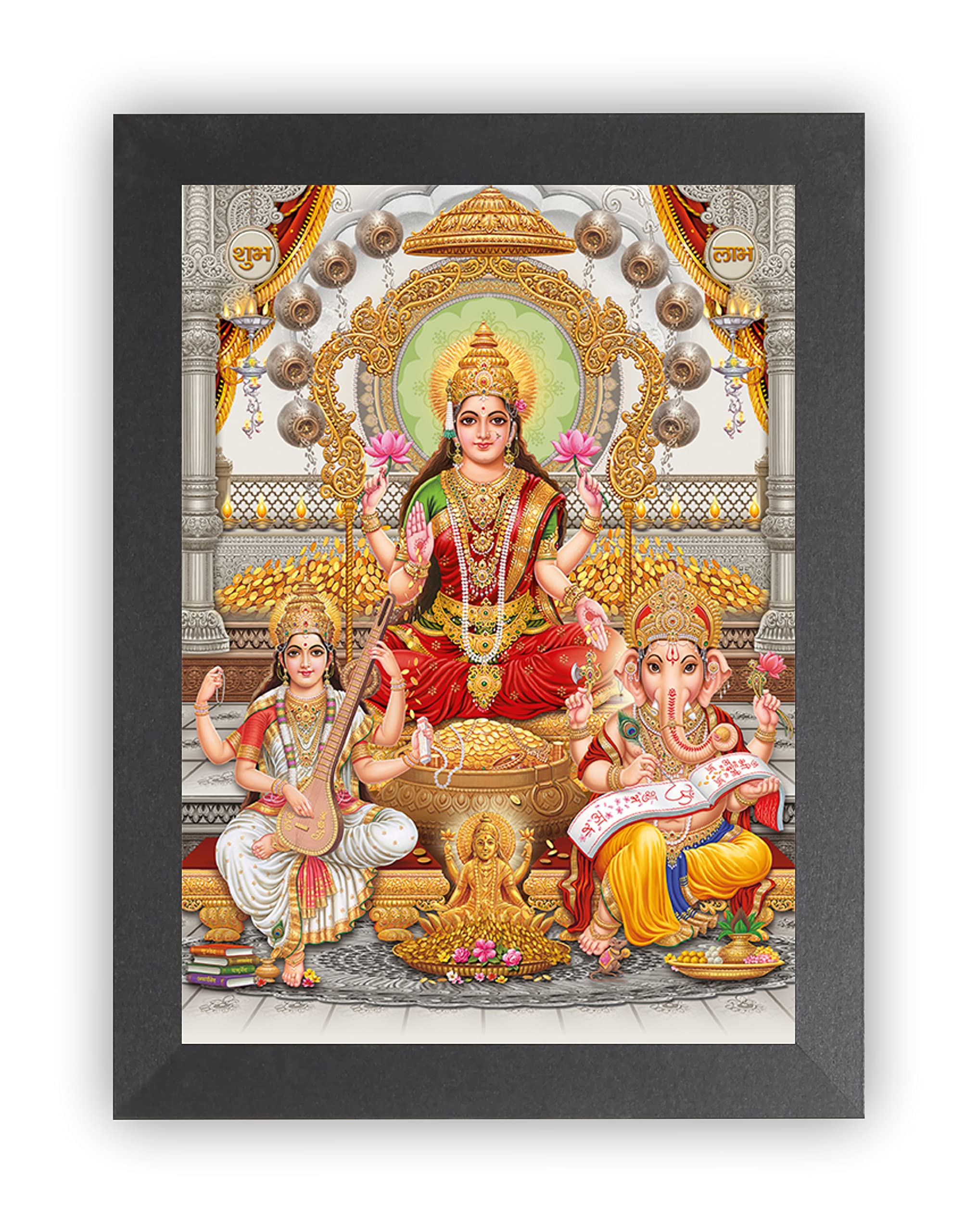 Goddess Lord MAHALakshmi Ganesh HD Photo Frame, LaxmiJI Photo Frame, Wall Hanging Frame for Diwali Pooja,Diwali Decor,MAA LAXMI Ganesh,MAA Saraswati Photo,Wall Decor,Diwali Photo Frame (A4)