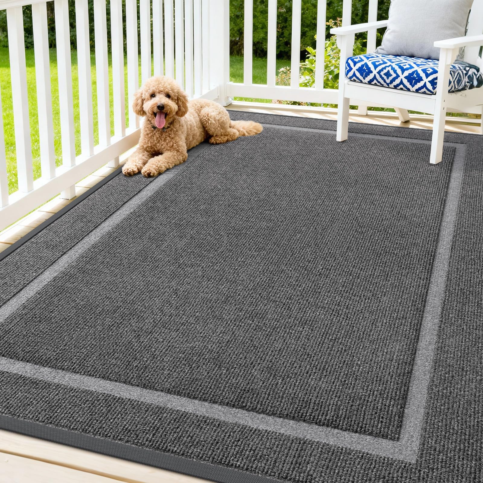 OLANLY Front Door Mat Outside 71x47, All-Season Heavy-Duty Rubber Doormat | Dark Grey, Absorbent, Stain Fade Resistant, Waterproof Non-Slip Backing, Low-Profile Indoor Outdoor Floor Mat for Entryway