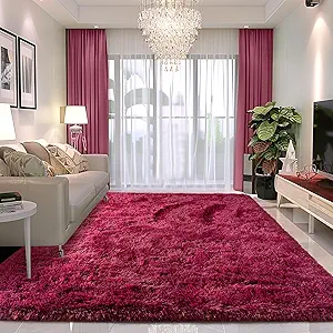 Burgundy Fluffy Rugs 9x12 Living Room - Super Soft Fuzzy Shag Rug Non Slip Large 9 by 12 Area Rug for Bedroom