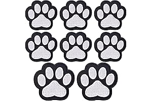 12 Self-Adhesive Paw Print Patches Iron-On, Embroidered Cat Dog Pet Footprint Patches