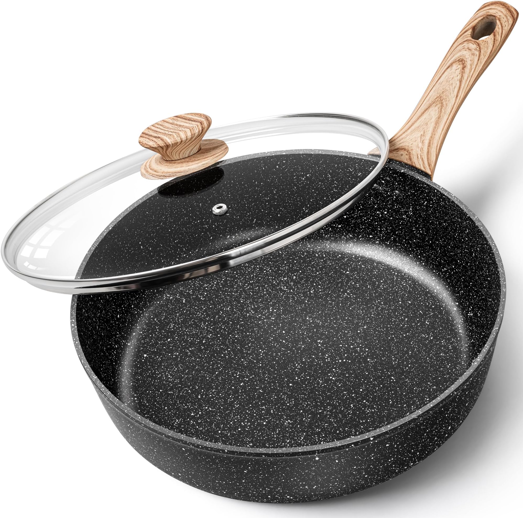 MICHELANGELO Deep Frying Pan with Lid, 5 Qt Saute Pan with Lid, 11 Inch Nonstick Skillet PFOA Free, Granite Induction Pan, Compatible with All Cooktops