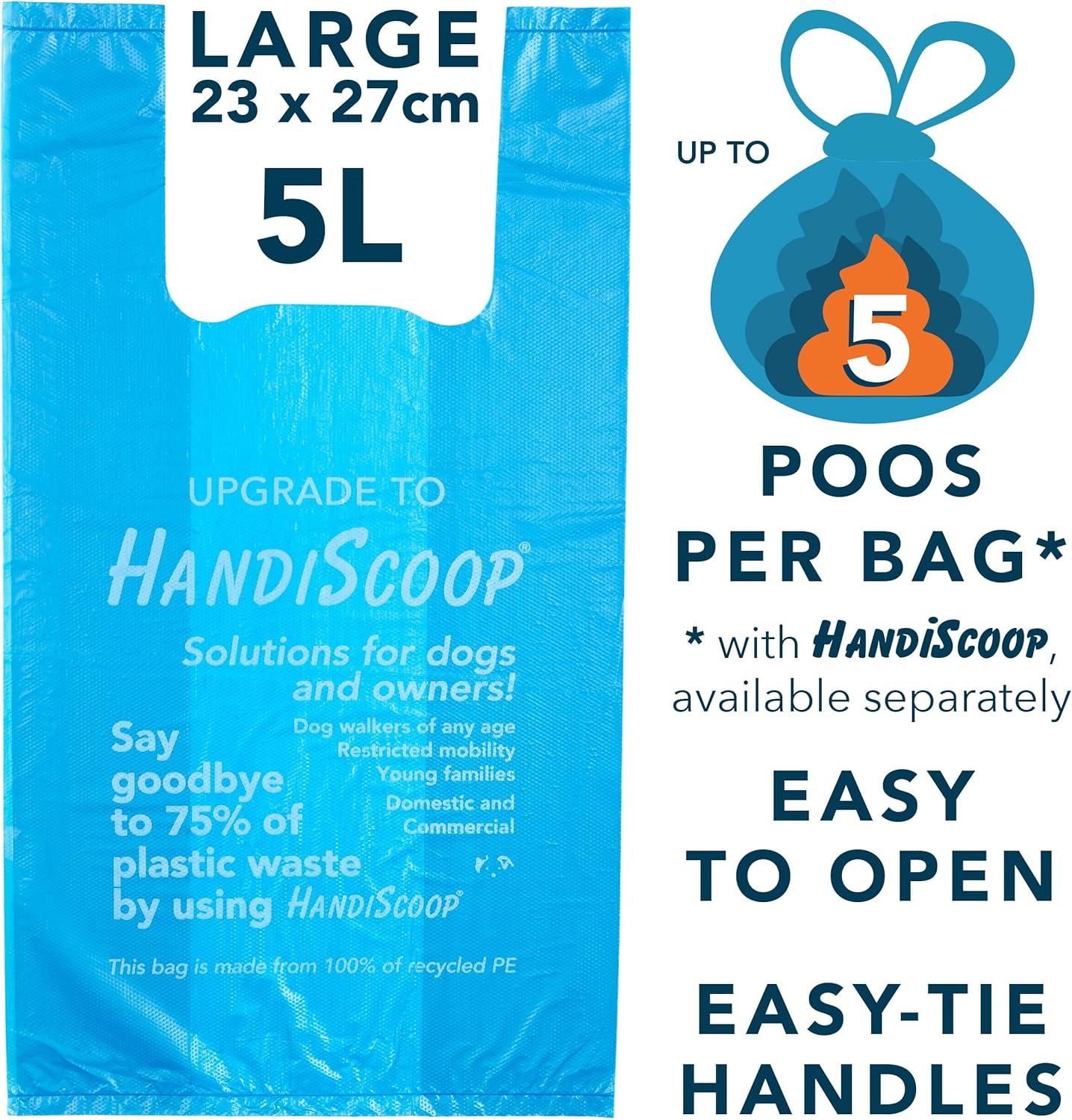 HandiBag Large 5L Easy-Tie Scented Dog Waste Bags – 80 Pack