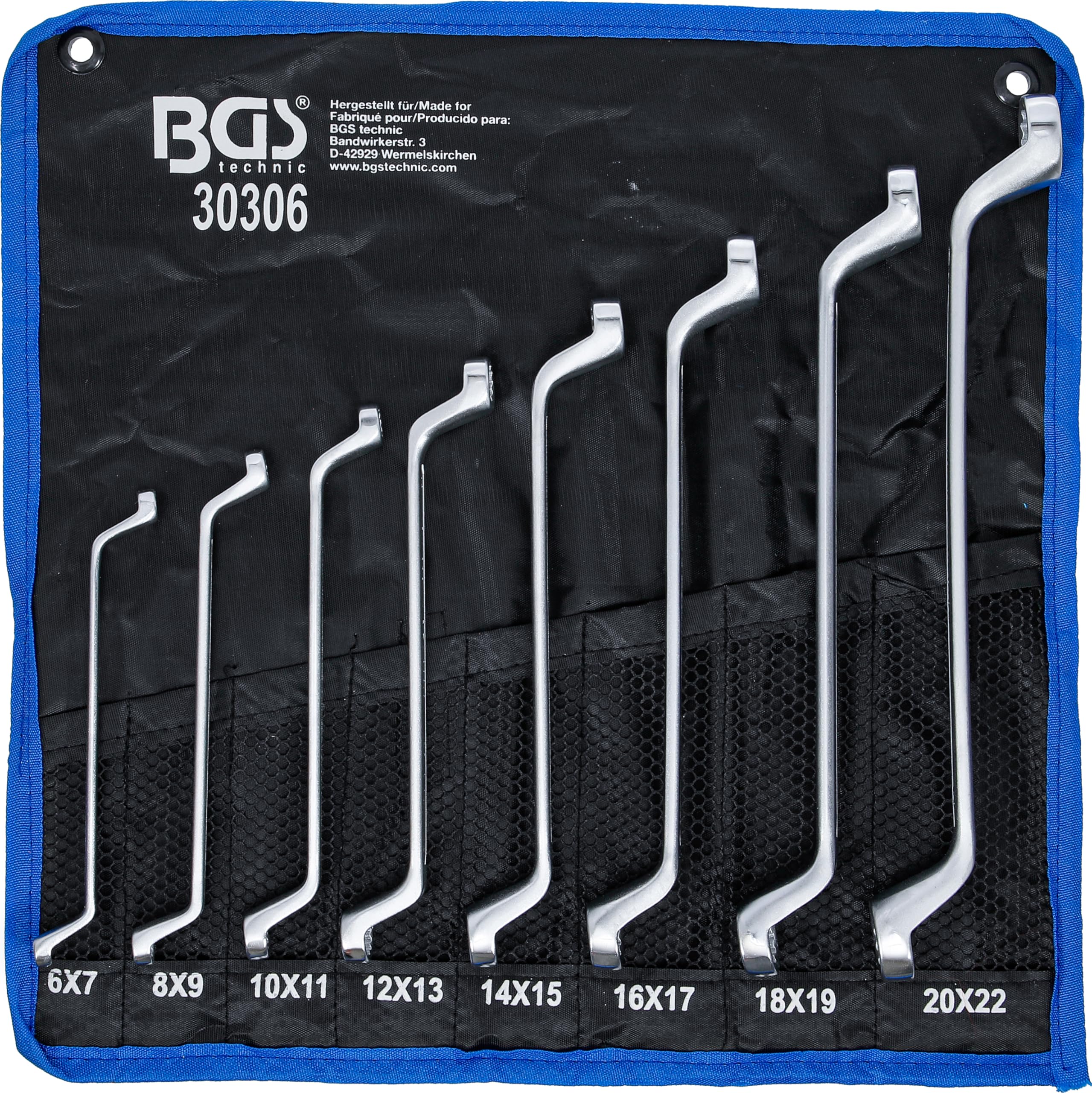 BGS 30306 | Zestaw kluczy oczkowych dwustronnych | głęboko odsadzone | 6 x 7 - 20 x 22 mm | 8 szt.