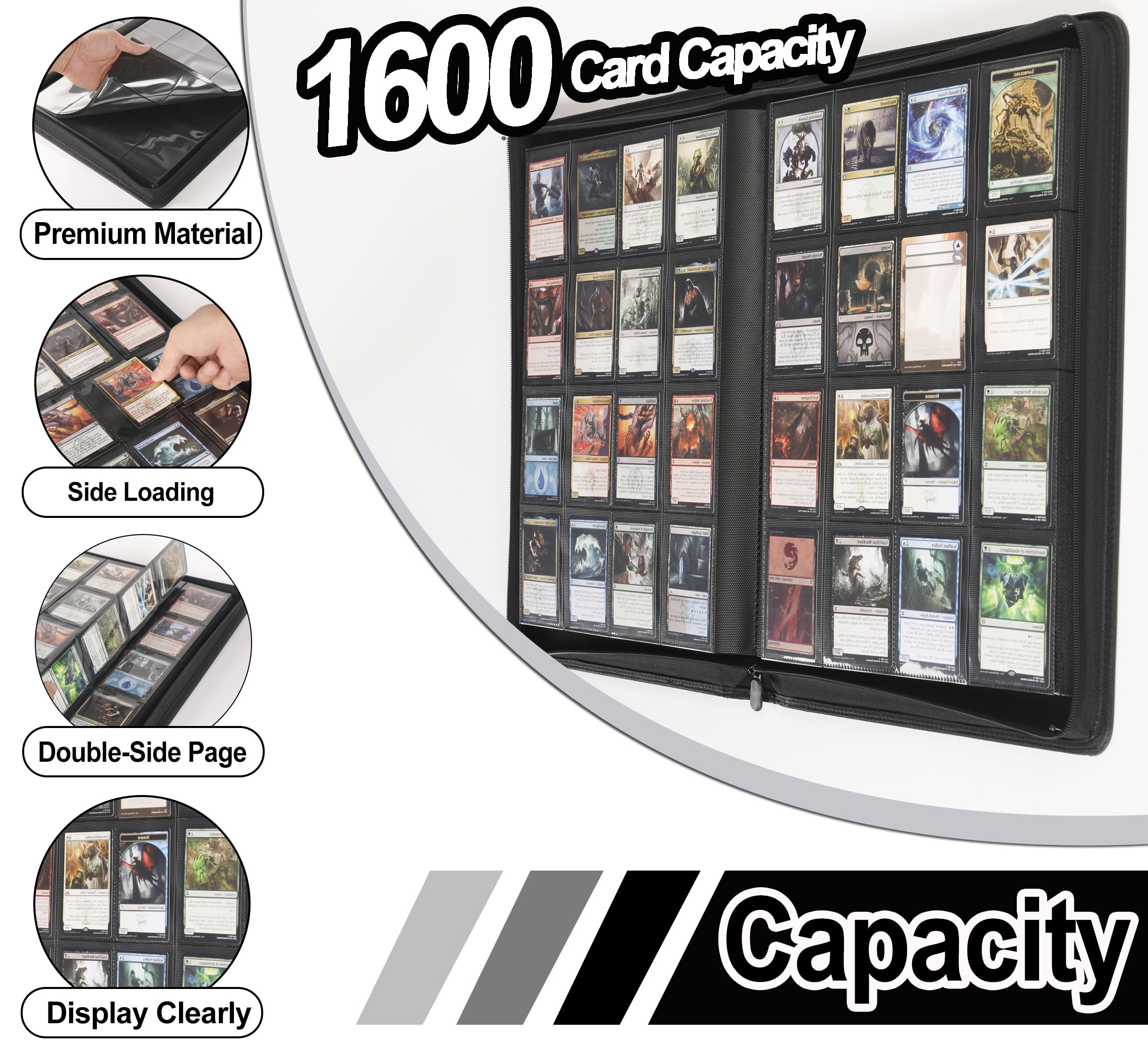 Carpeta de tarjetas premium de 16 bolsillos, se adapta a 1600 tarjetas, álbum de tarjetas sin anillo de 4 x 4 con fundas para tarjetas coleccionables y tarjetas deportivas (modelo C, rojo clásico)