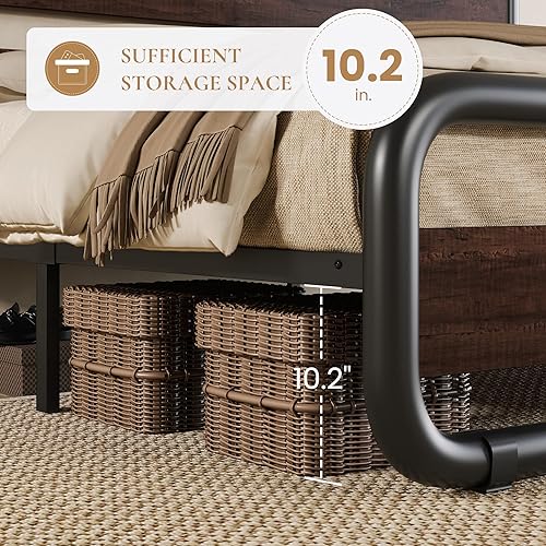 Miniatura 20 de Estructura de cama SHA CERLIN de tamaño matrimonial con cabecero y pie de cama de madera, estructura de cama de plataforma resistente con