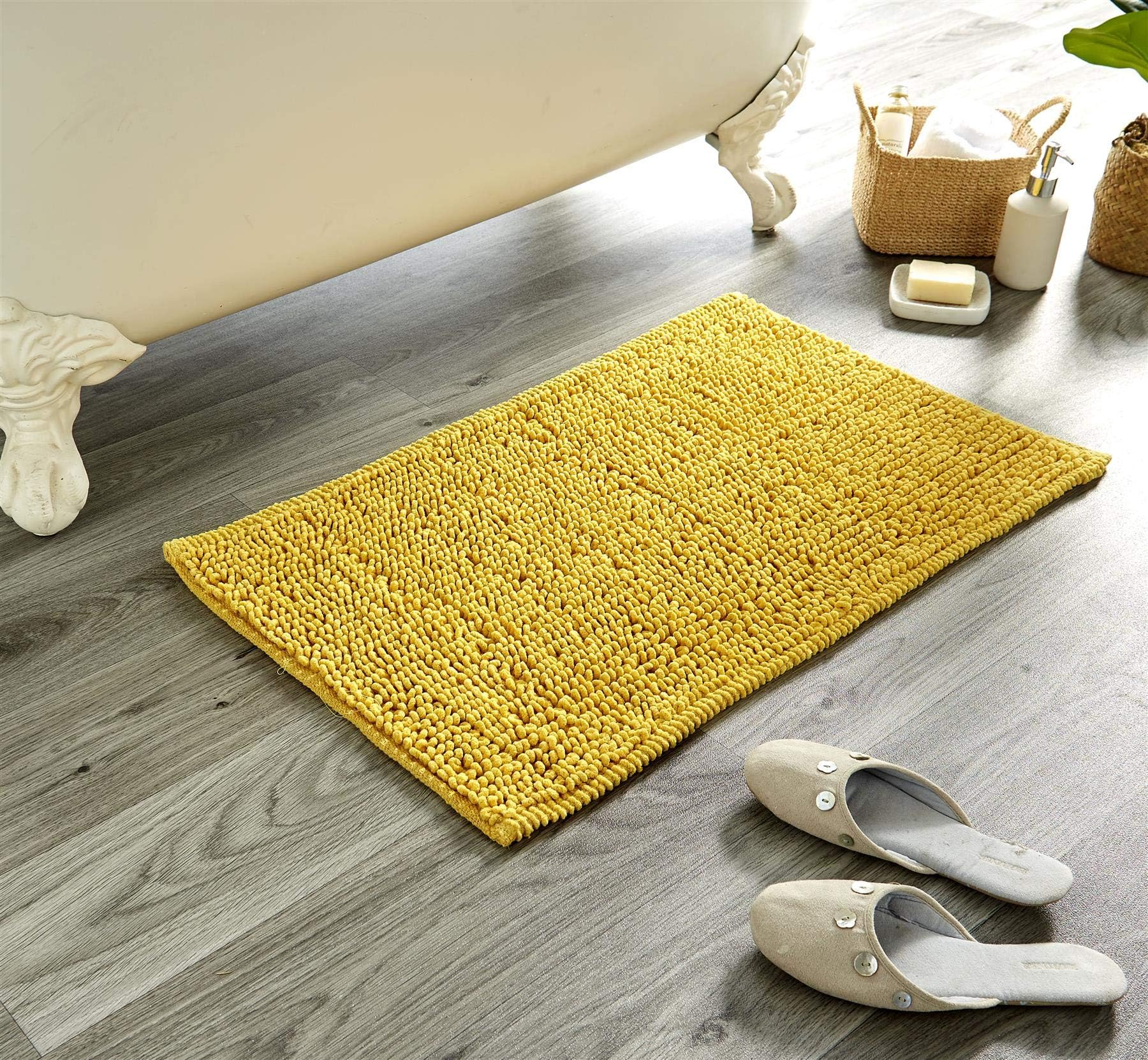 Olivia RoccoBath Mat Plain Super Soft Deep Pile Heavy Weight Micro Bobble Bathmat Bathroom Shower Mat, 50 x 80 cm, Ochre