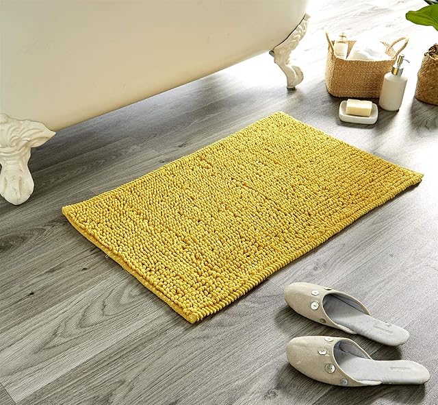 Olivia Rocco Bath Mat Plain Super Soft Deep Pile Heavy Weight Micro Bobble Bathmat Bathroom Shower Mat, 50 x 80 cm, Ochre