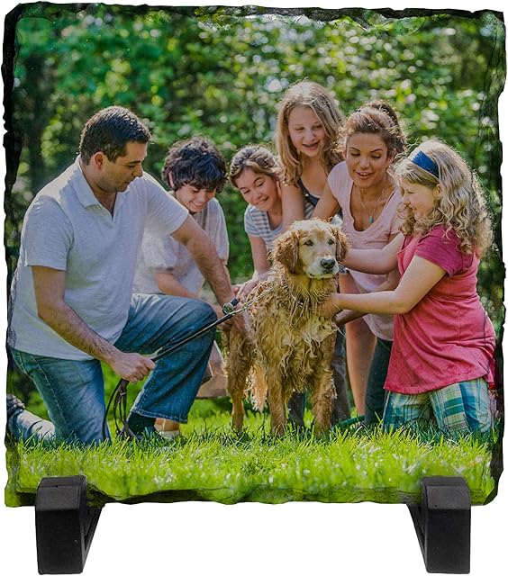Personalised Rock Slate Any Photo Family Picture Text or Logo Printed Custom Square Picture Slate Plaque Gift for Christmas, Thanksgiving, Birthday, Mother's Day