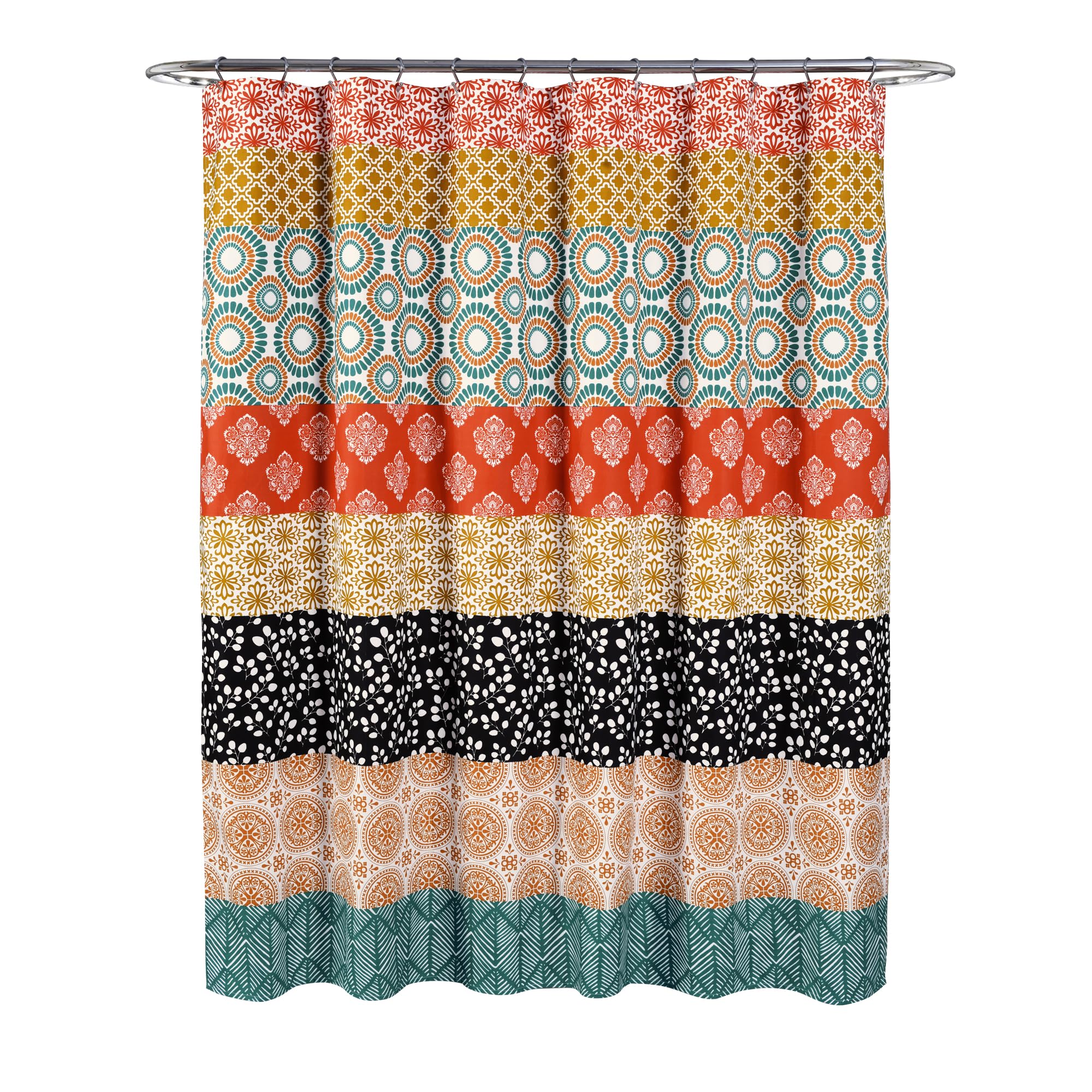 Lush Decor Bohemian Stripe Duschvorhang, 183 cm B x 213 cm L, Türkis und Orange