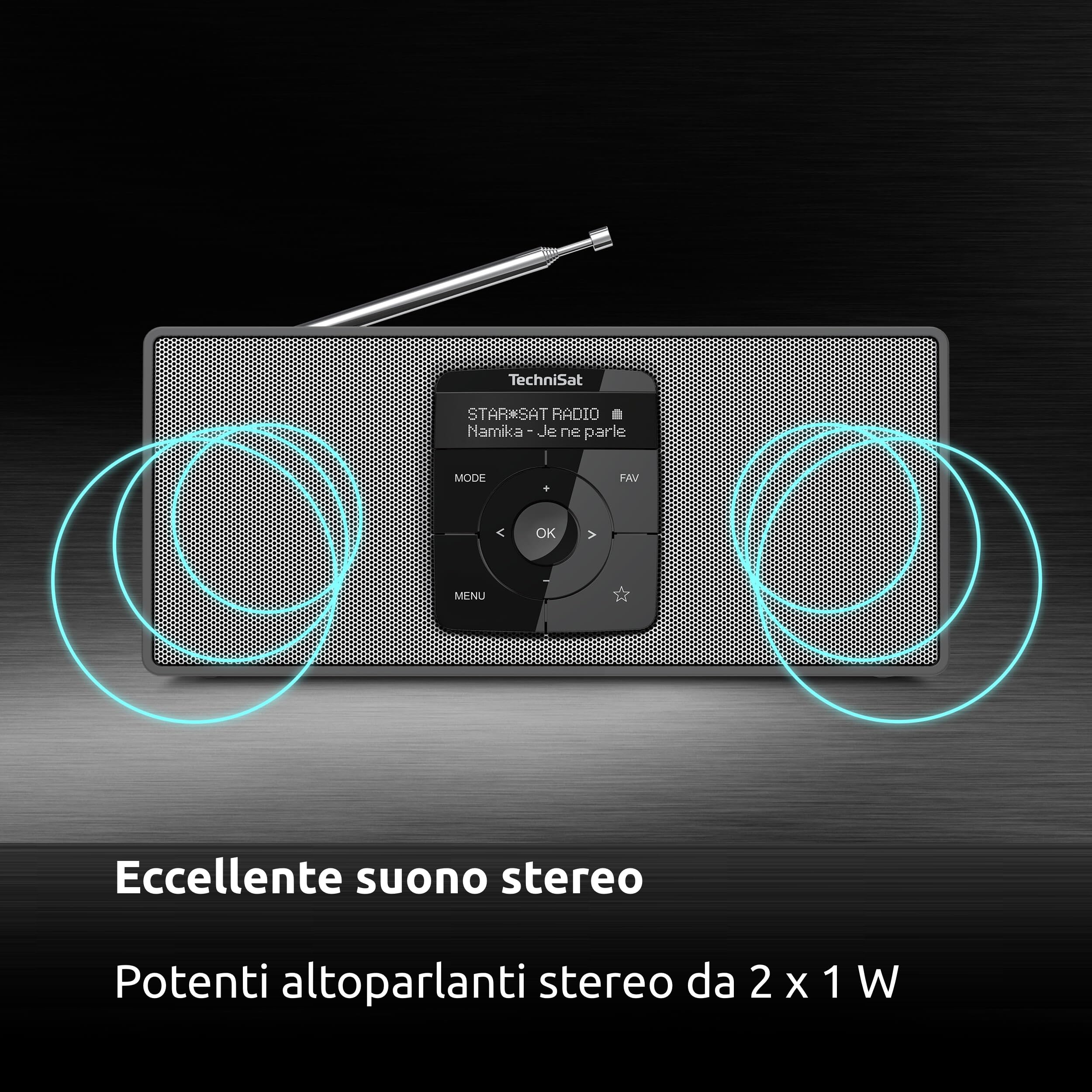 TechniSat DIGITRADIO 2 S - Radio stereo DAB portatile con batteria ricaricabile (DAB+, FM, Streaming audio Bluetooth, Display OLED, Ingresso per cuffie, Stereo 2 Watt RMS), Nero/Argento