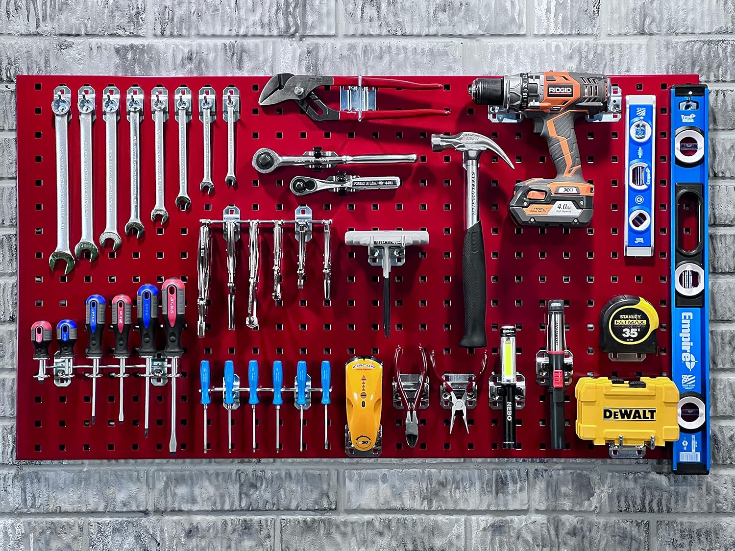 Triton Products Steel Pegboard Wall Garage Organization System - Customizable 63 Piece Hook Assortment with Dual 42" x 24" LocBoard Panels, Red