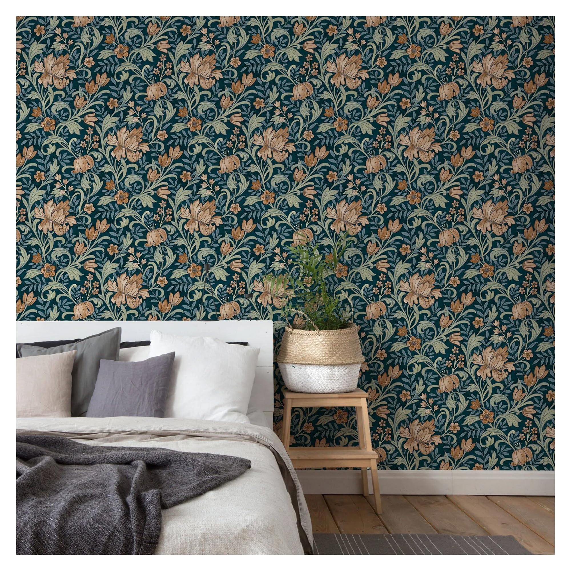 Marian Floral Wallpaper Navy/Terracotta Grandeco A67101 - Amazon.com