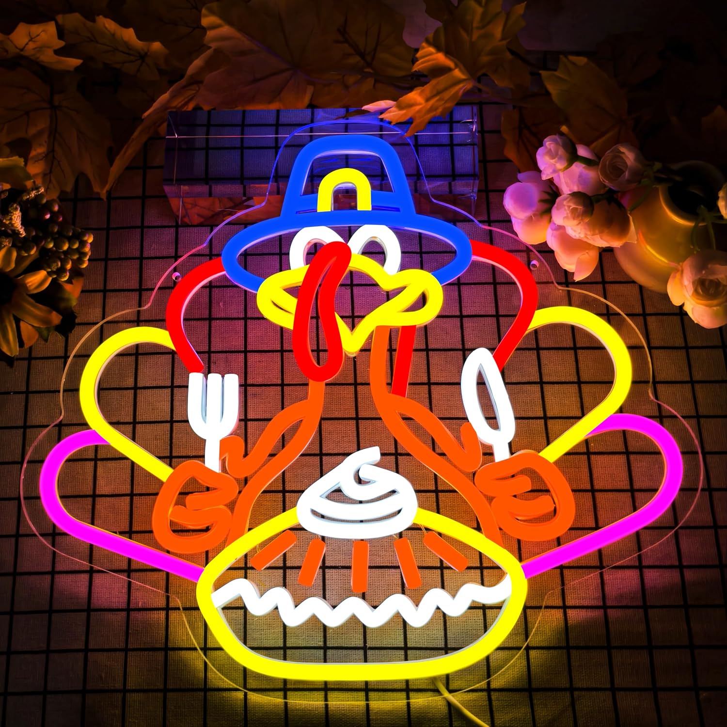 Thanksgiving Turkey Neon Sign Thanksgiving Turkey Decoration Dimmable Thanksgiving Neon Light for Autumn Room Bedroom Table Wall Decor Home Party