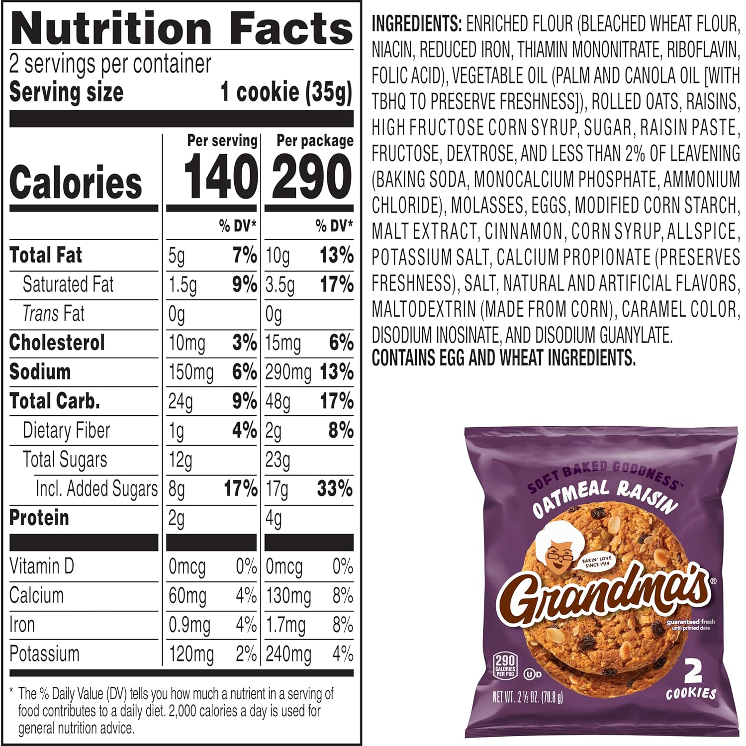 Grandma's Oatmeal Raisin Cookies, 2.5 Ounce (Pack of 60)