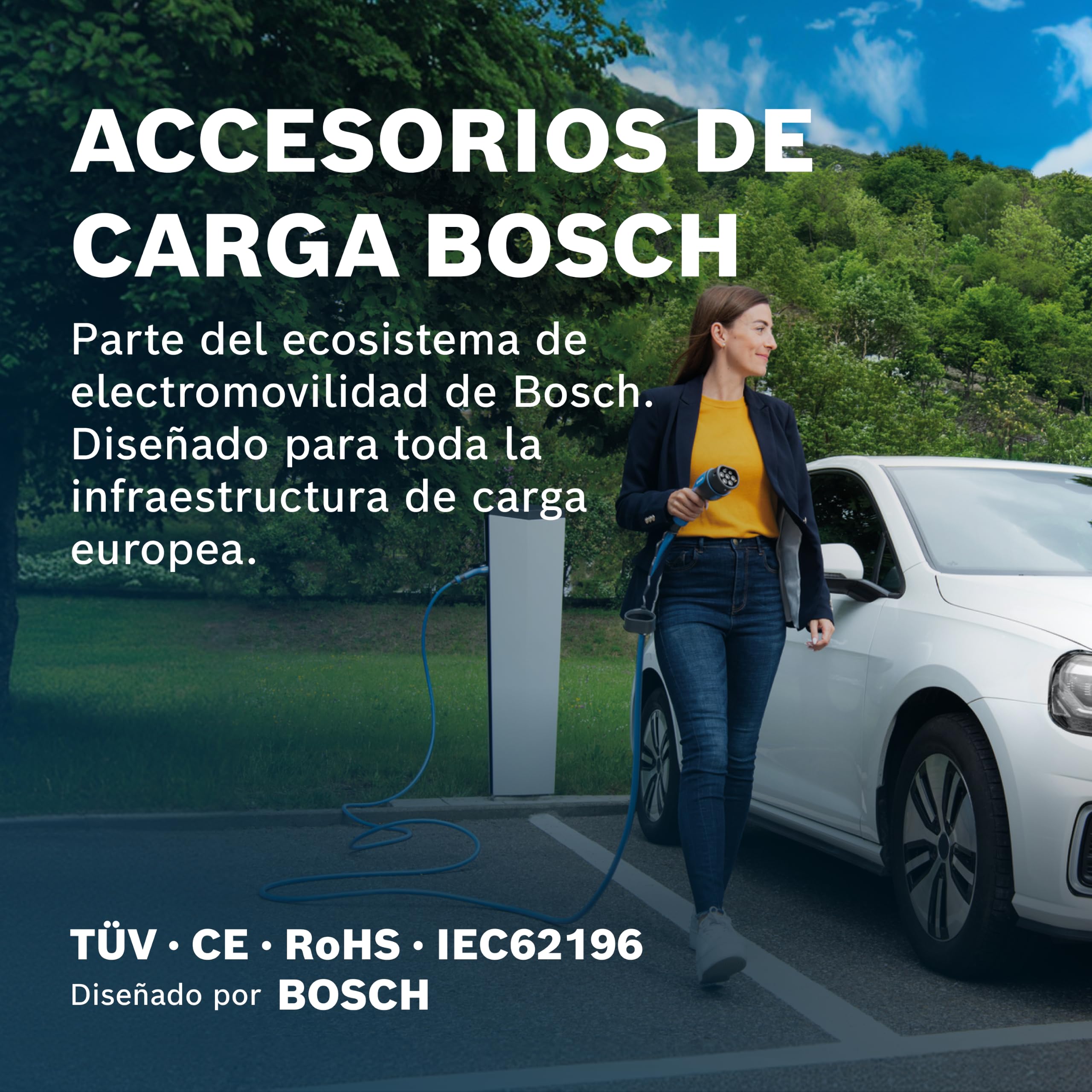 Bosch Cable de Carga EV - 22 kW, 5 Metros, trifásico, 32 A | cable resistente para vehículos eléctricos e híbridos enchufables - tipo 2 a tipo 2, modo 3 - incluye bolsa de transporte