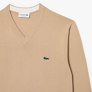 Lacoste Mens Long Sleeve Regular Fit V-neck Organic Cotton Sweater