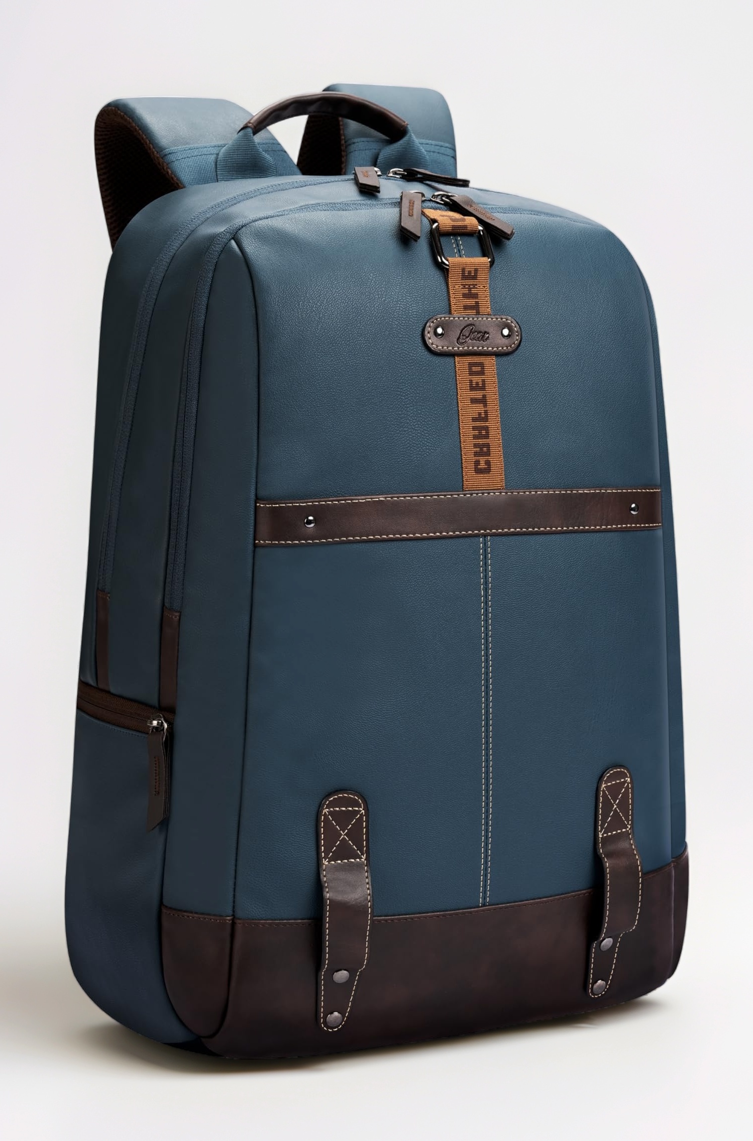 Gear Classic 4 19"/31L Anti Theft Faux Leather Medium Water Resistant 3 Compartment Laptop Backpack/Casual Backpack/Daypack/Travel Backpack/College Bag For Men/Women(Teal-Brown)