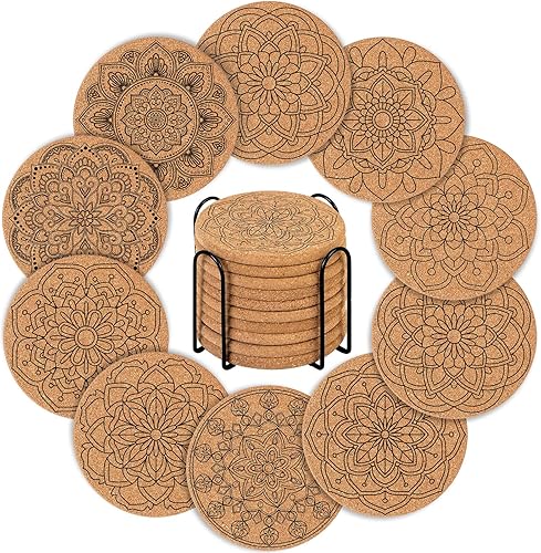 Miniatura 1 de 10 posavasos de corcho para bebidas, posavasos Billbotk con soporte para protección de mesa auxiliar, decoración del hogar, adecuado para tazas,