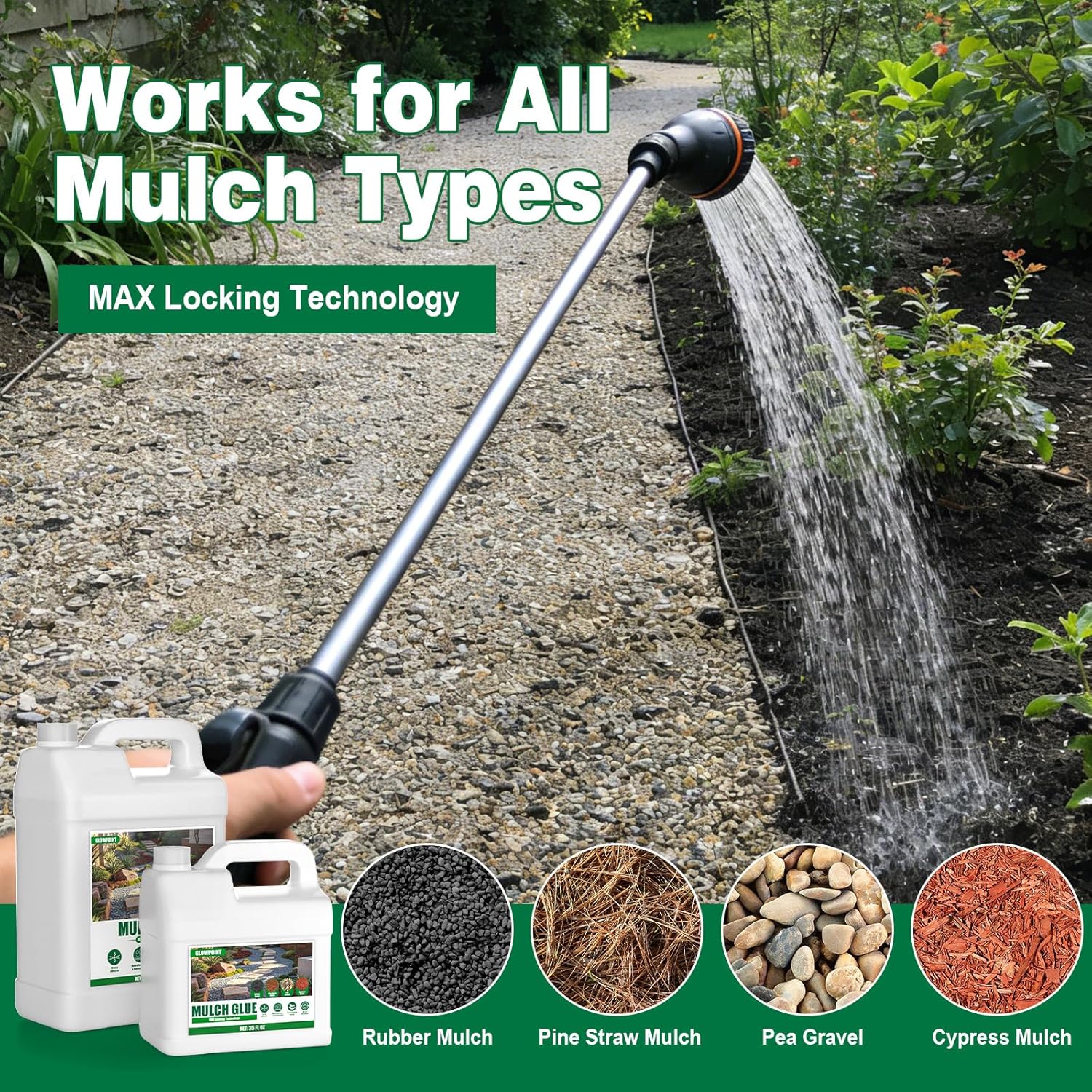 Mulch Glue for Landscaping, 1.1 Gallon Rock Glue, Mulch Lock and Pea Gravel Stabilizer, Fast-Dry & Non-Toxic Weather-Resistant Gravel Binder, Pine Straw Outdoor Strong Pebble Gravel Hold for Garden