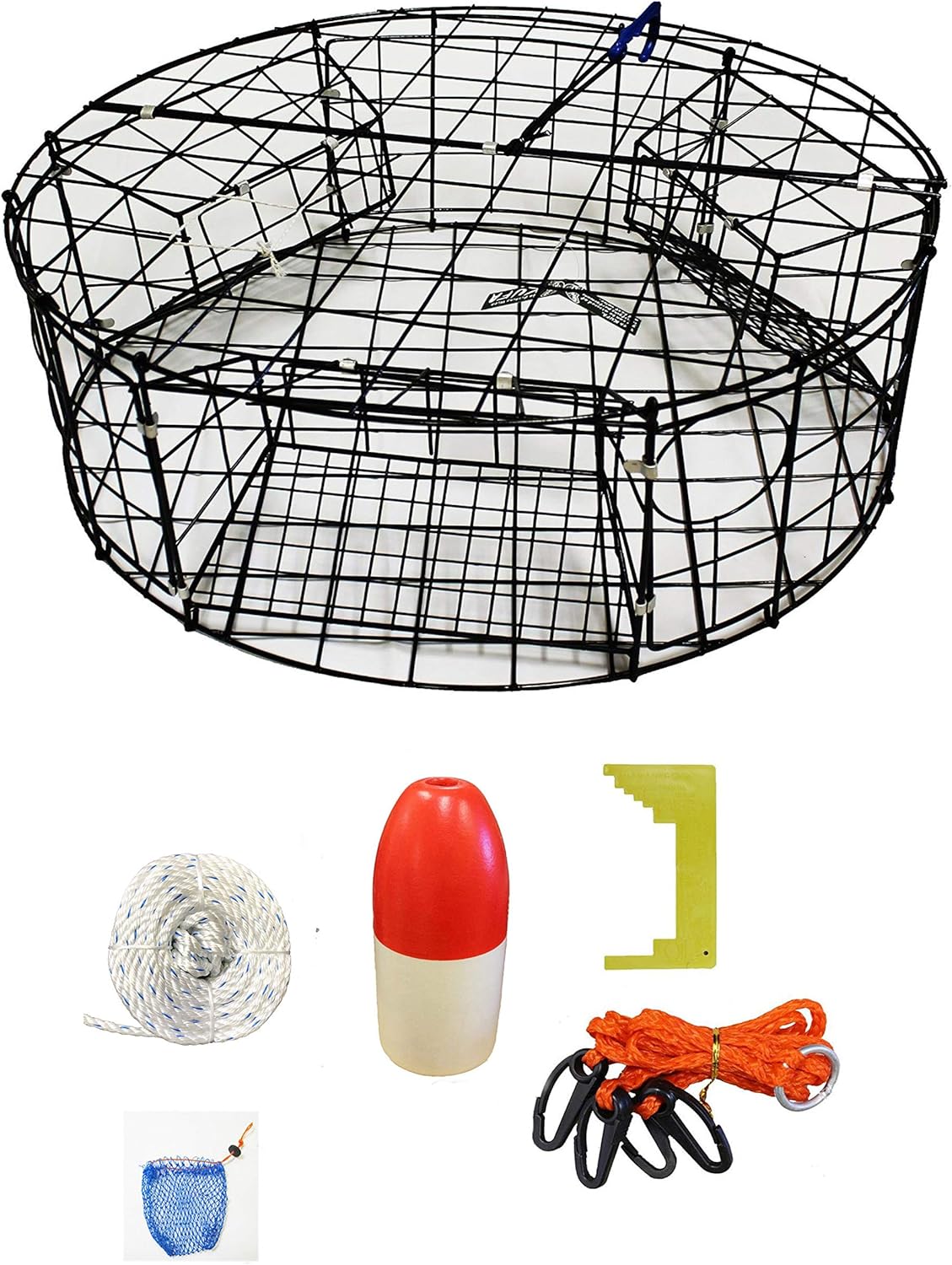 KUFA Vinyl Coated Round Crab Trap & Accessory kit (100' Non-Lead Sinking line,Caliper,Harness,Bait Bag & 11" Float) CT110+CAS1
