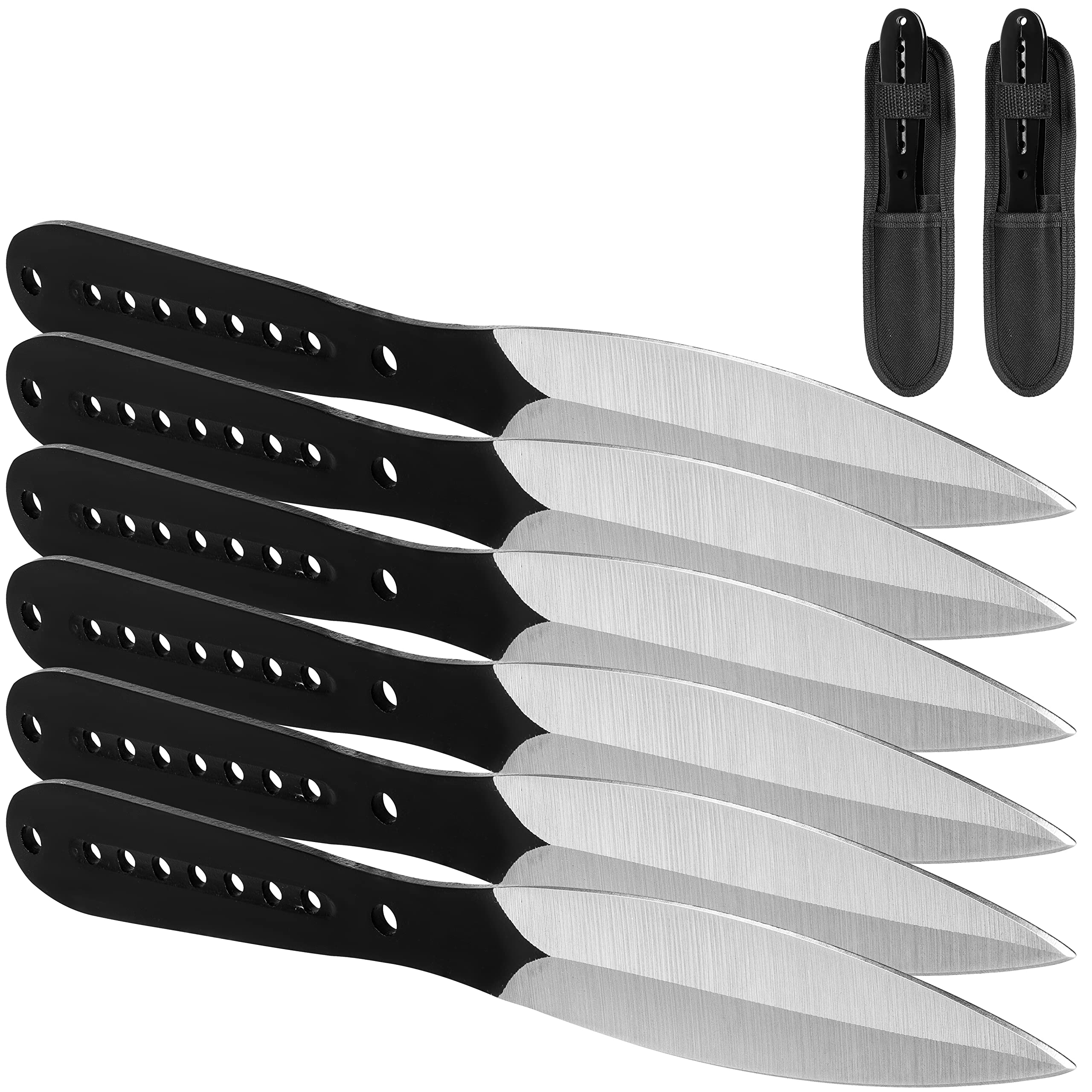 KOSxBO® 6 teiliges Wurfmesser Set 22,5 cm schwarz Tomahawk Edition inklusive Cordura Holster mit Gürtelclip 6 hochwertige Throwing Knives - Ninja Wurfmesser