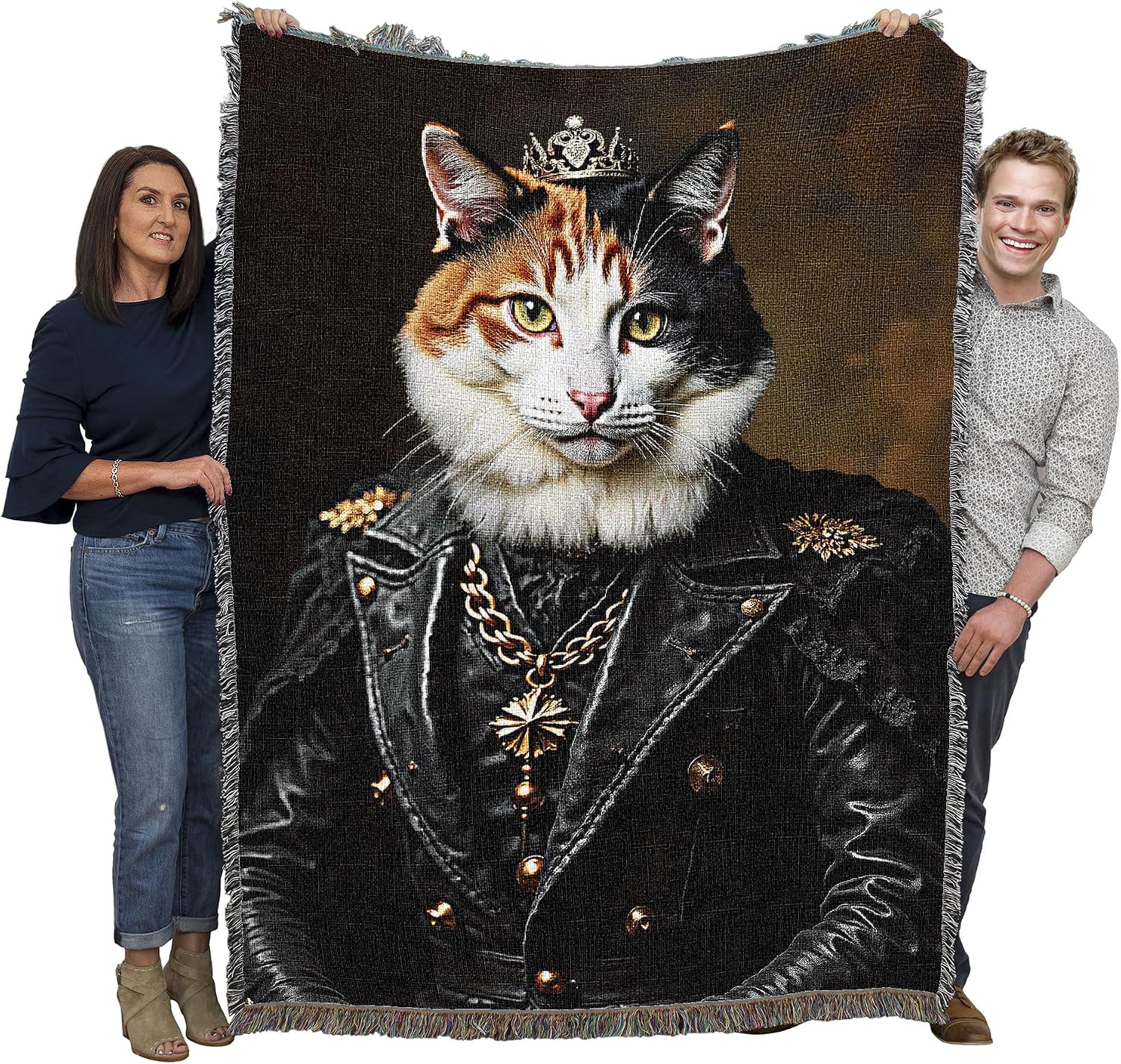 Pure Country Weavers Lord Calico Blanket - Royal Gift for Cat Lover - Cotton Tapestry Throw - Made in The USA - 72"x54"