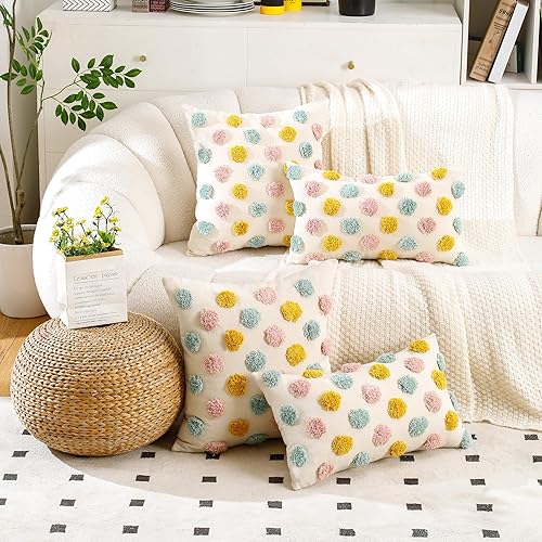 Miniatura 3 de Holibeat Juego de 2 fundas de almohada decorativas con lunares esponjosos, color rosa, azul y naranja, 18 x 18 pulgadas (paquete de 2 unidades)