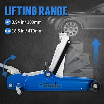 TONDA Low Profile Car Jack, 2.5 Ton (5,000 lb) Hydraulic Trolley Floor Jack for Garage, Home, Shop, Lifting Range 3.35 to 14.57, Blue