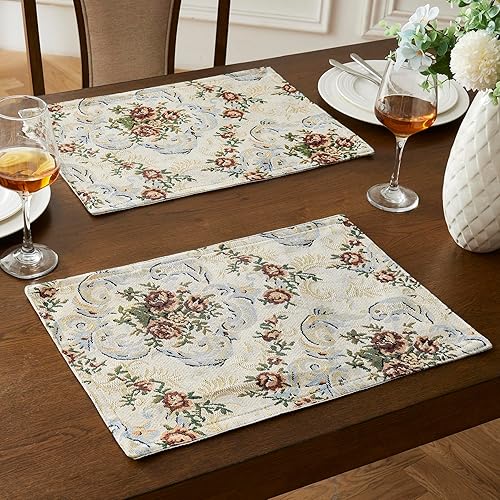 Miniatura 3 de WARM HOME DESIGNS Luxury Table Placemats Set of 4. Beautiful 19 Inch Jacquard Place Mats Embroidered with Intricate Rose Design for Thanksgiving,