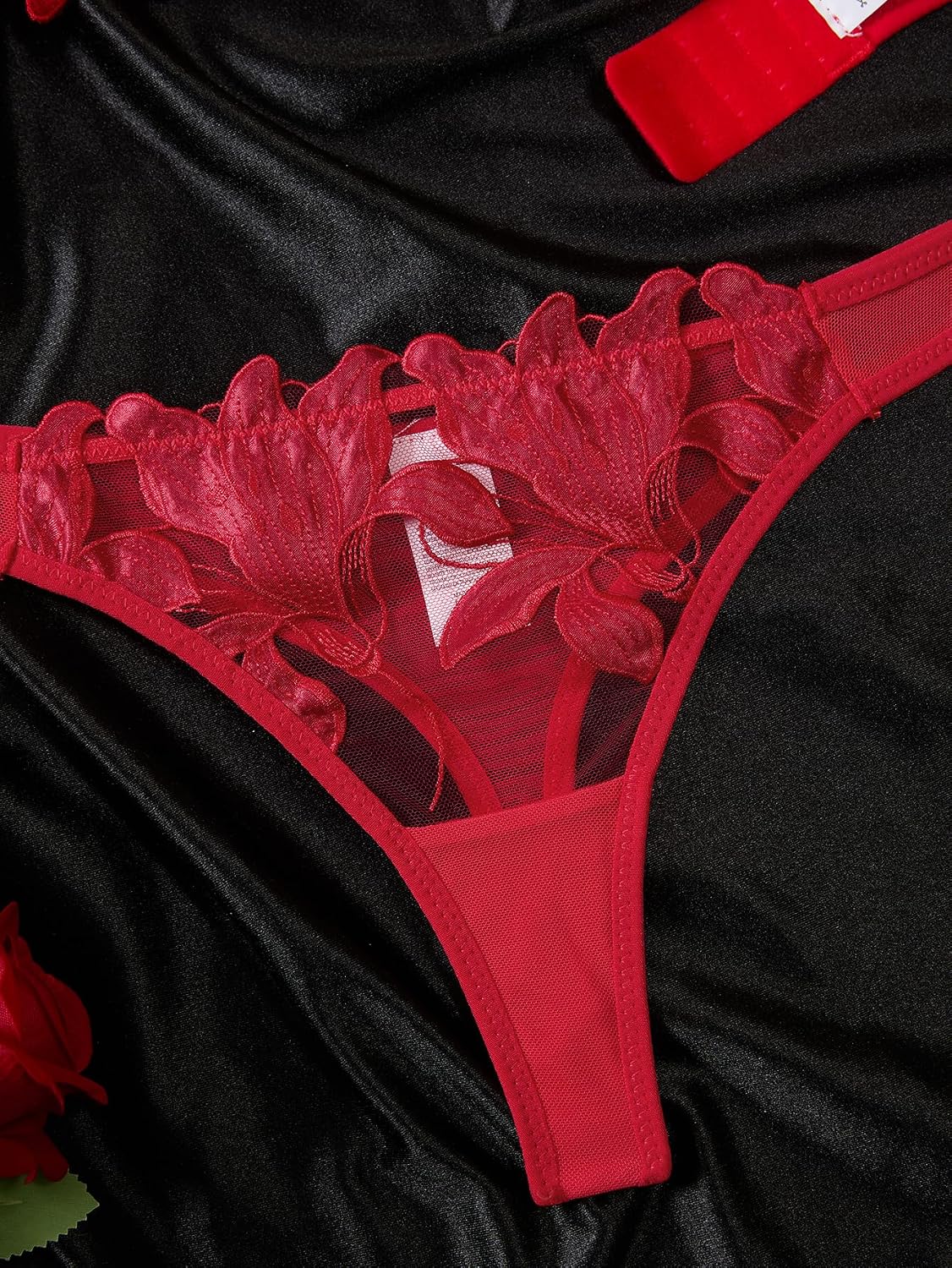 Sexy Embroidered Floral Lace Mesh Sheer Lingerie Set 2 Piece