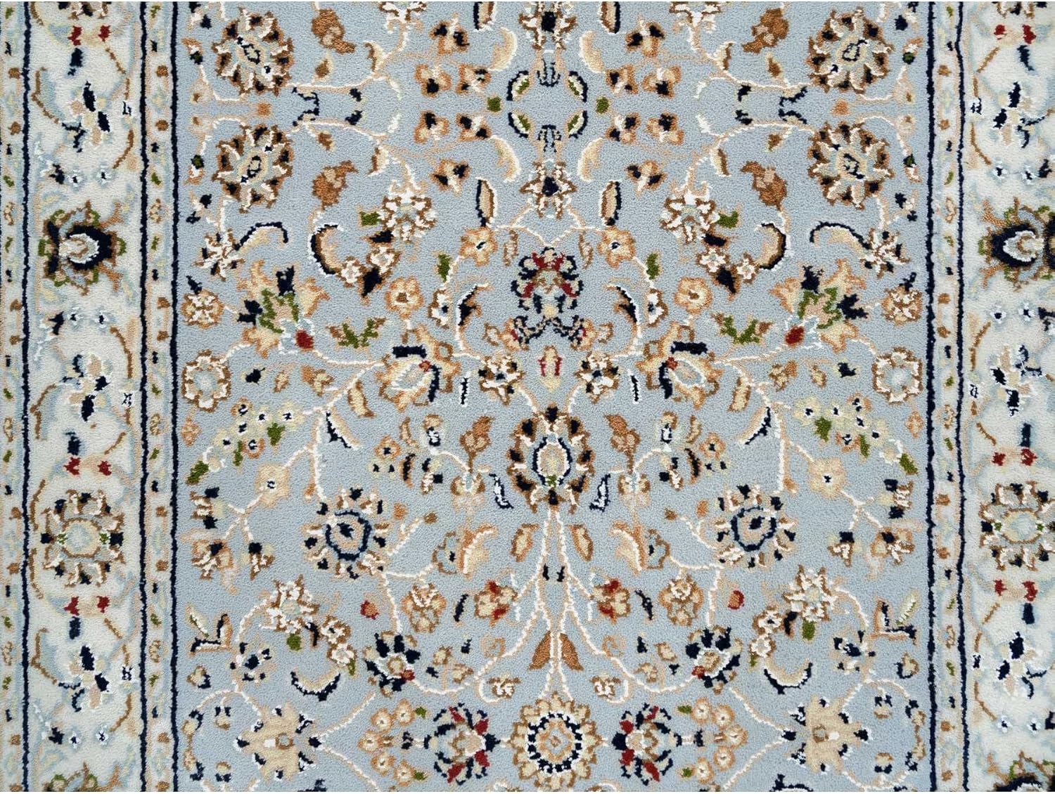 Light Blue Nain with All Over Flower Design 250 KPSI Wool Hand Knotted Runner Oriental Rug (2'6"x13'9")