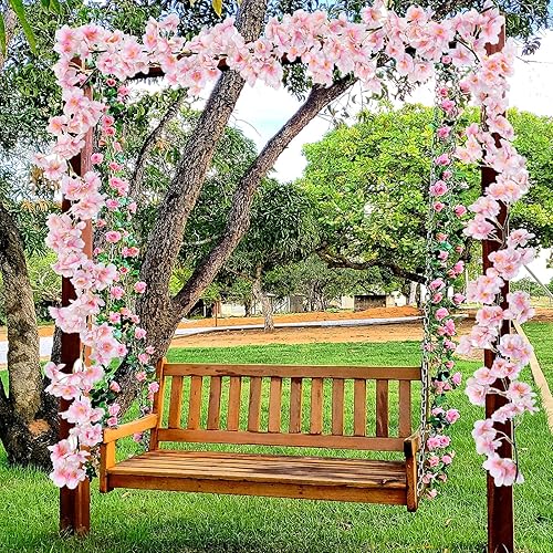 Miniatura 6 de LWZME Paquete de 4 flores artificiales de cerezo rosa, guirnalda de flores de cerezo para colgar en la habitación, pared, hogar, boda, fiesta de