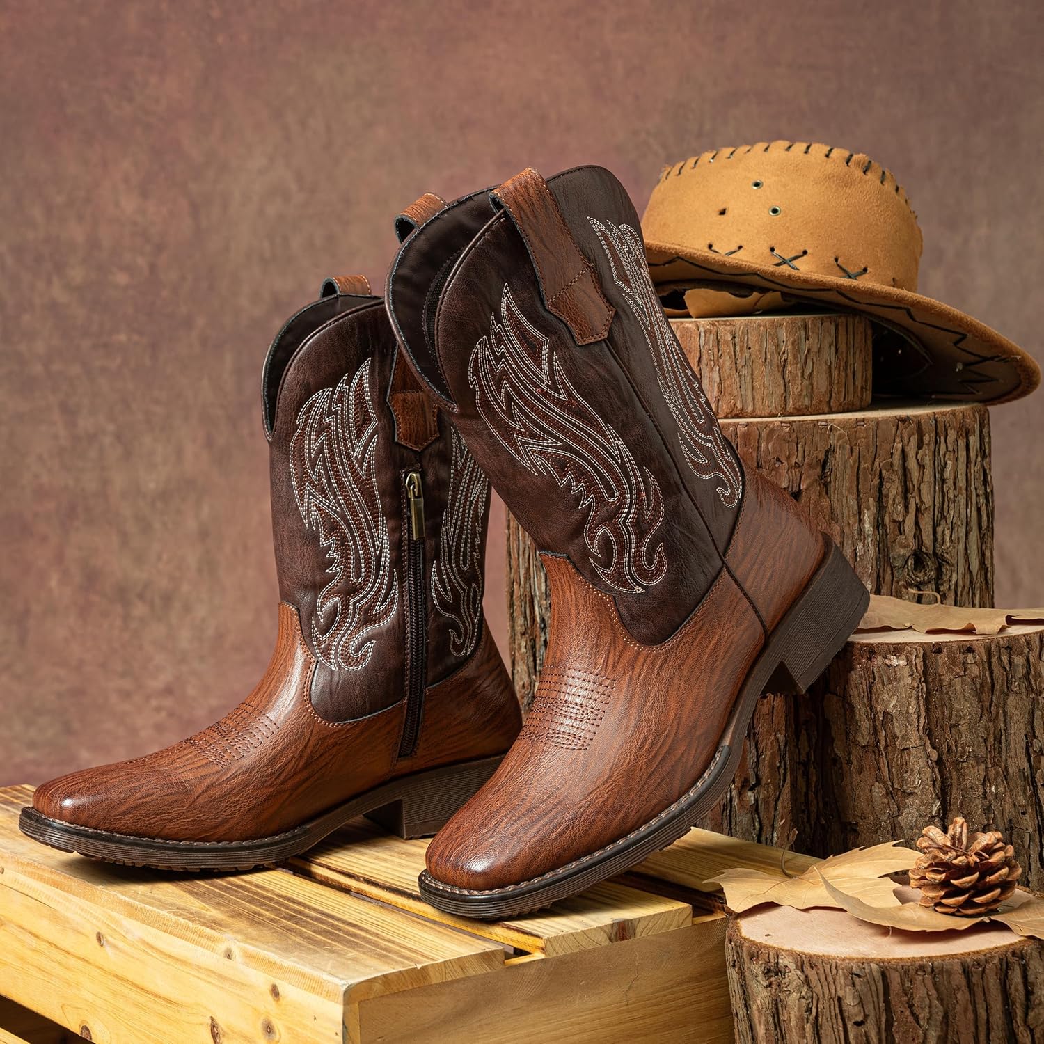 JOUSEN Cowboy Boots for Men Embroidery Men's Western Boots Retro Square Toe Mens Boot Botas Vaqueras Para Hombre - Image 7