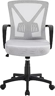 Yaheetech Office Desk Chair Executive Task Chair Mid-Back Computer Chair Ergonomic Swivel Mesh Chair with Armrest Adjustable Lumbar Support and Rolling Wheels for Study and Works, Light Grey