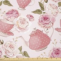 Vista 10 de Ambesonne The Yard, tela de jirafa estilo de dibujos animados que caminan entre árboles pequeños sobre fondo grunge, tema de sabana, tela de punto