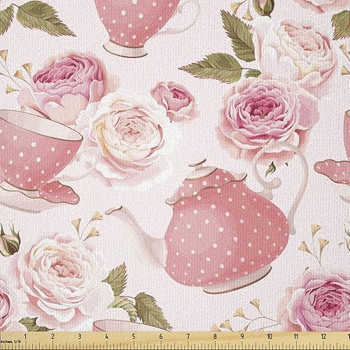 Miniatura 10 de Ambesonne The Yard, tela de jirafa estilo de dibujos animados que caminan entre árboles pequeños sobre fondo grunge, tema de sabana, tela de punto