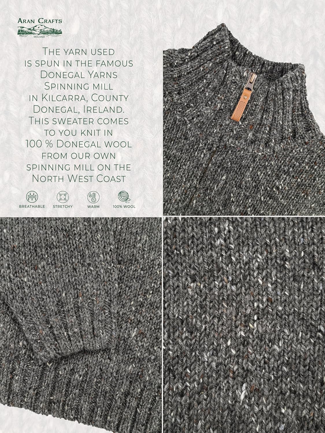 Aran Crafts Men's Irish Cable Knitted Half Zip Sweater (100% Donegal Wool) - Image 5