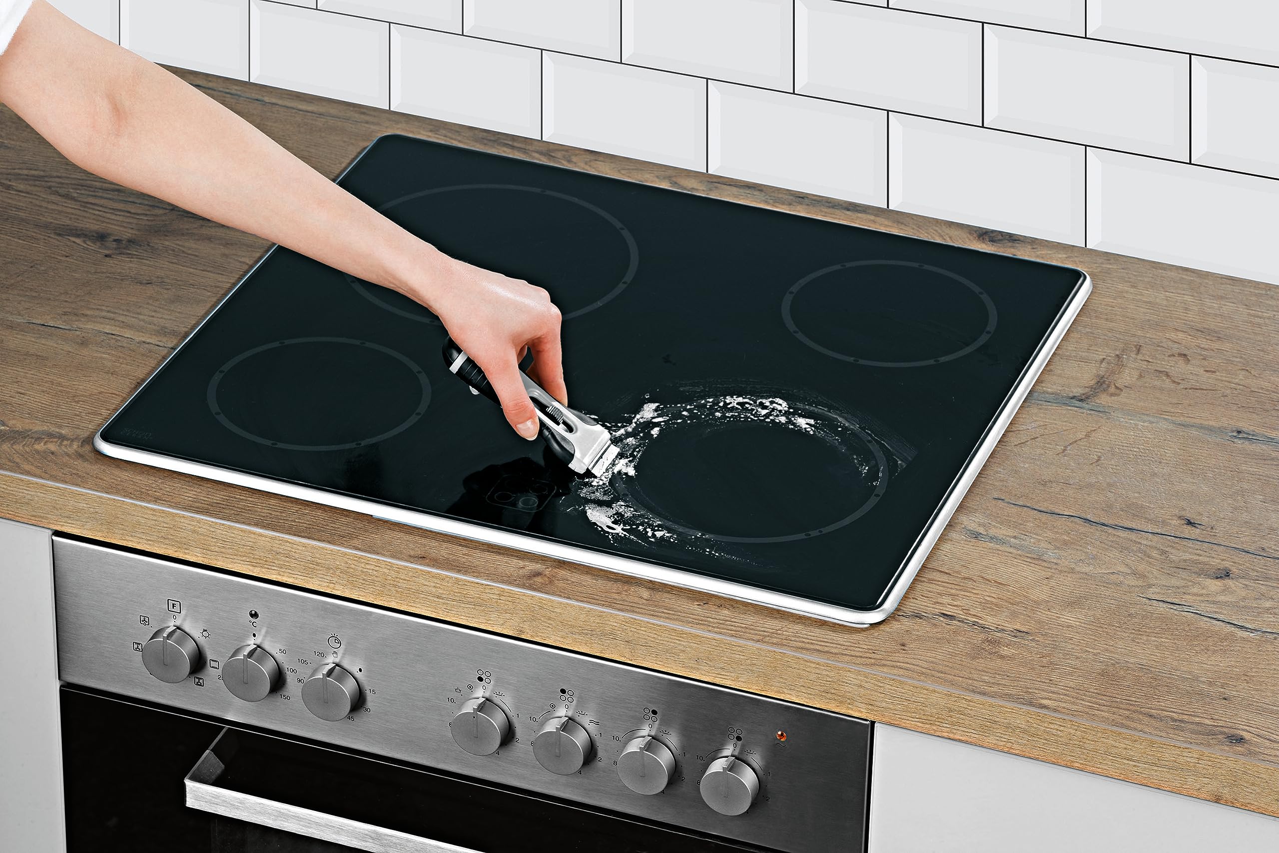 GOURMETmaxx Skrobak do płyt ceramicznych, nadaje się do piekarnika, kuchenki indukcyjnej i kuchenki mikrofalowej, zapewnia delikatne czyszczenie przed uporczywym zabrudzeniem, do szkła, ceramiki i